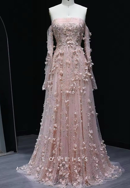 Straight Across Floral Embellished A-Line Prom Dress