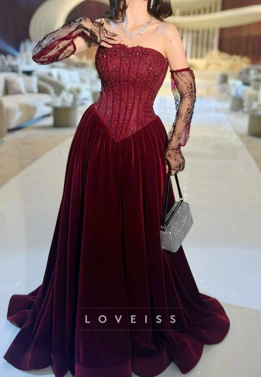 Straight Across Lace Appliques A-Line Evening Dress