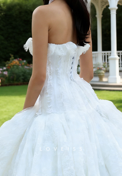 Straight Across Lace Appliques Corset A-Line Wedding Dress