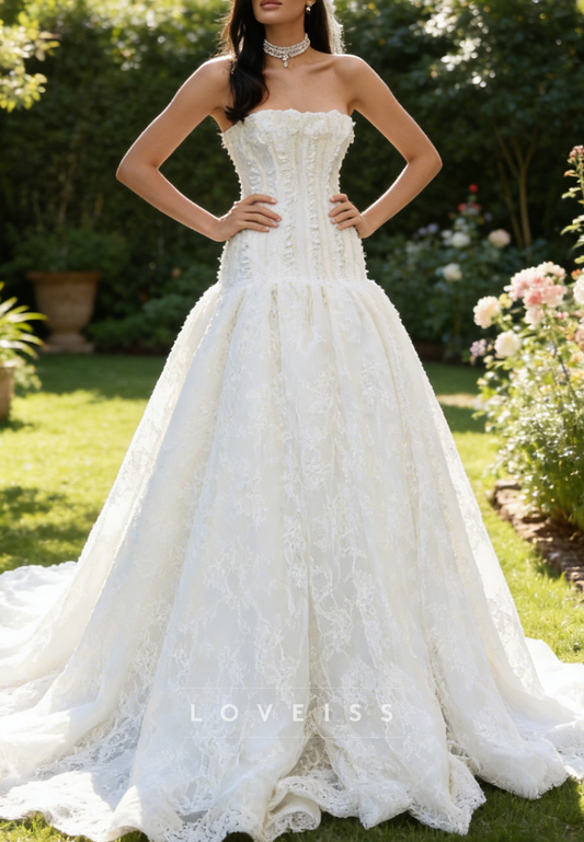 Straight Across Lace Appliques Corset A-Line Wedding Dress