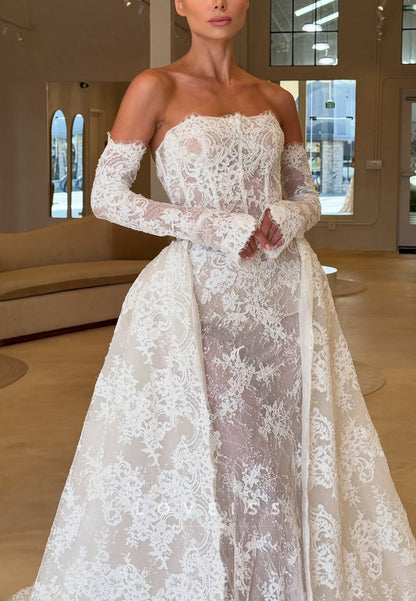 Straight Across Lace Appliques Sheath Wedding Dress