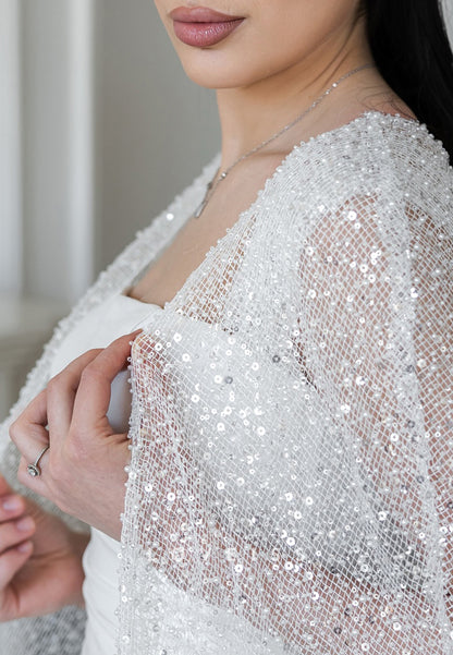 Straight Across Long Sleeves Beaded Embroidery Sheath Wedding Dress
