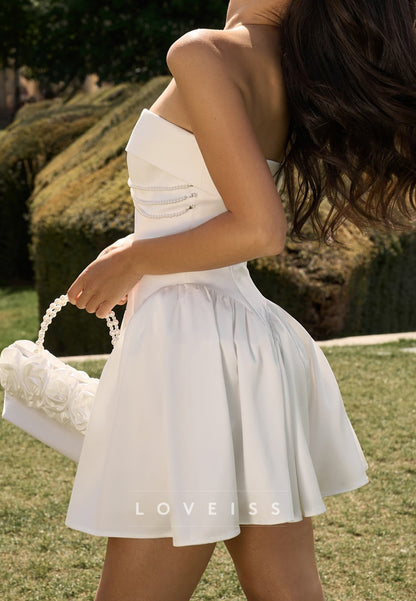 Straight Across Pearl A-Line Short Wedding Dress