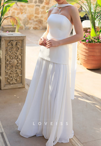 Straight Across Pleated Corset A-Line Wedding Dress