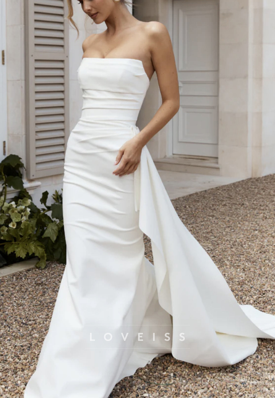 Straight Across Pleated Mermaid Simple Wedding Dress