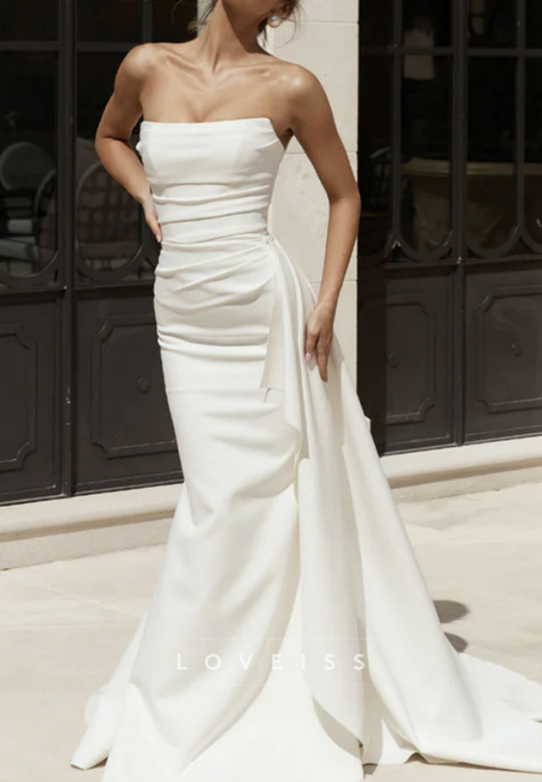 Straight Across Pleated Mermaid Simple Wedding Dress