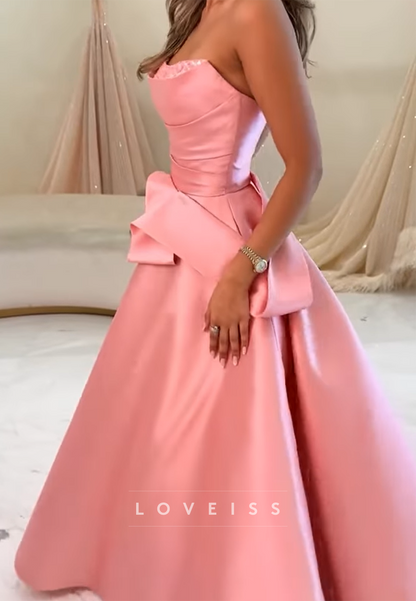 Straight Across Pleated Satin A-Line Prom Dress