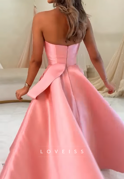 Straight Across Pleated Satin A-Line Prom Dress