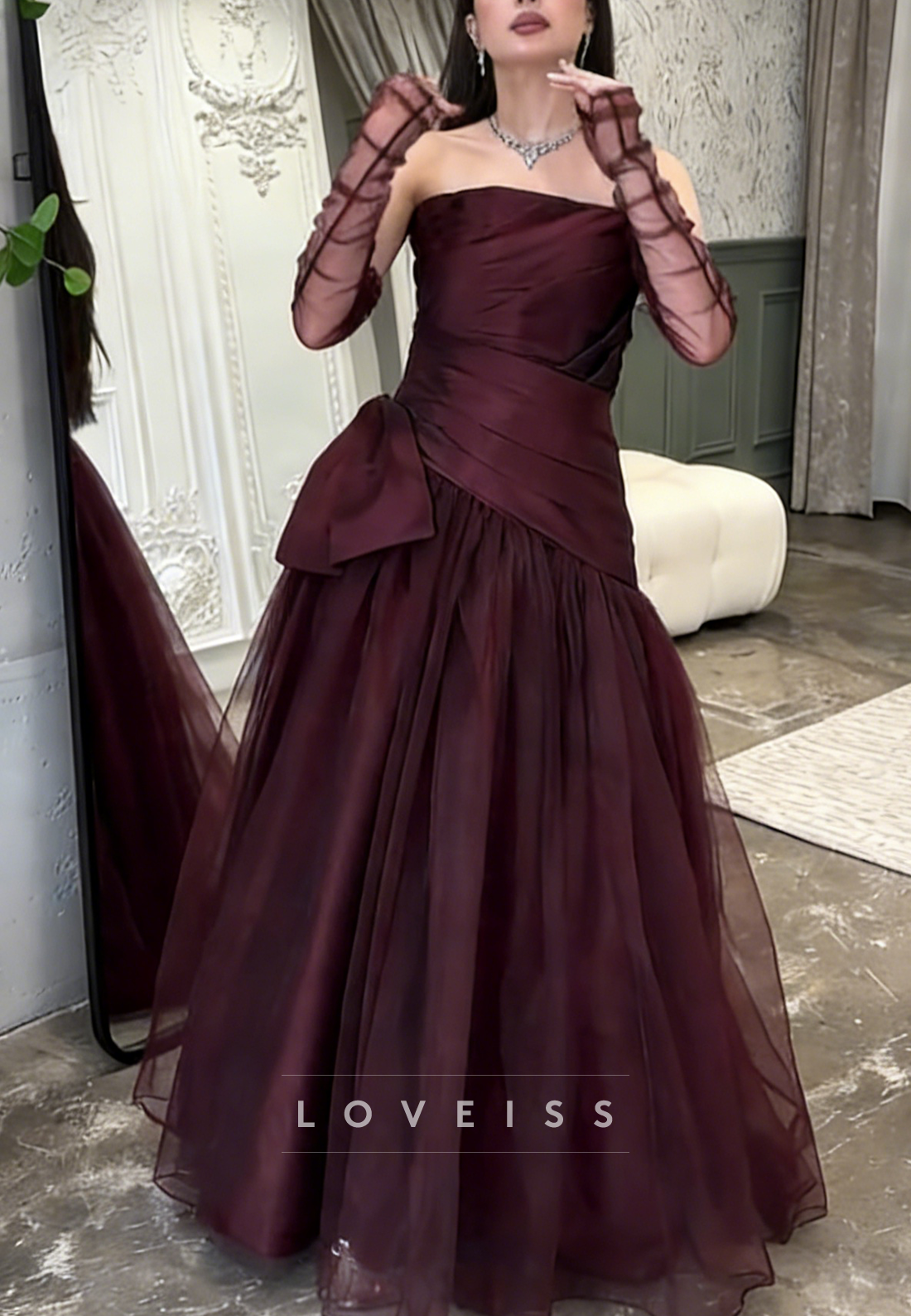 Straight Across Pleated Sleeveless A-Line Evening Dress