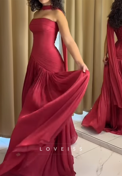 Straight Across Pleated Sleeveless A-Line Prom Dress