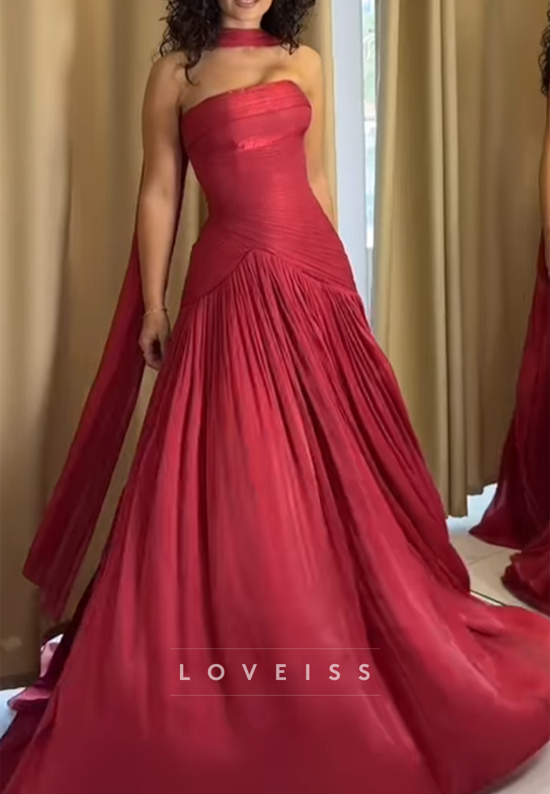 Straight Across Pleated Sleeveless A-Line Prom Dress
