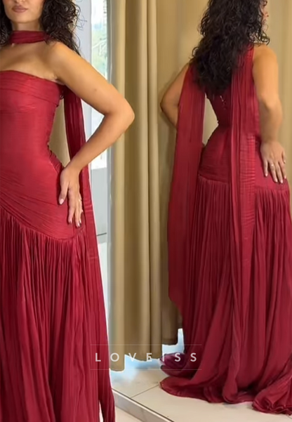 Straight Across Pleated Sleeveless A-Line Prom Dress