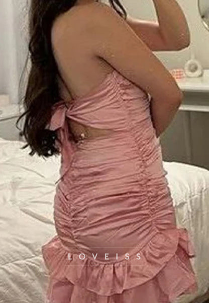 Straight Across Ruffled Pleated Sheath Party Homecoming Dress