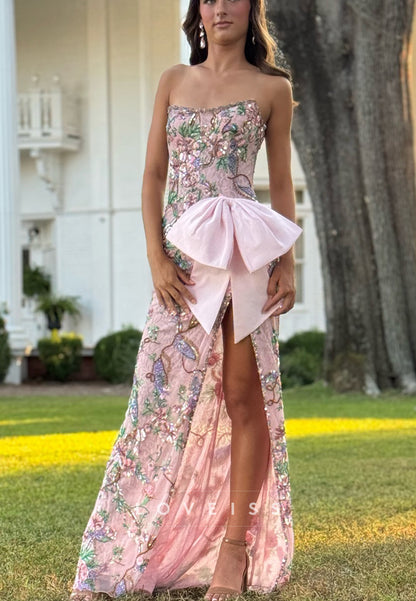 Straight Across Sequins Appliques Bow Sheath Prom Dress