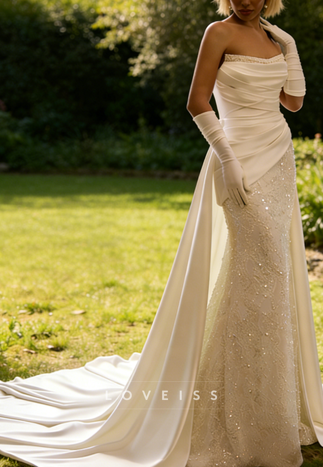 Straight Across Sequins Appliques Mermaid Wedding Dress