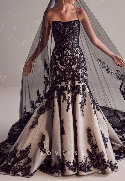 Straight Across Sequins Appliques Mermaid Wedding Dress