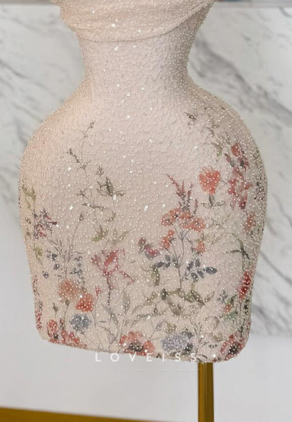 Straight Across Sequins Floral Sheath Party Homecoming Dress