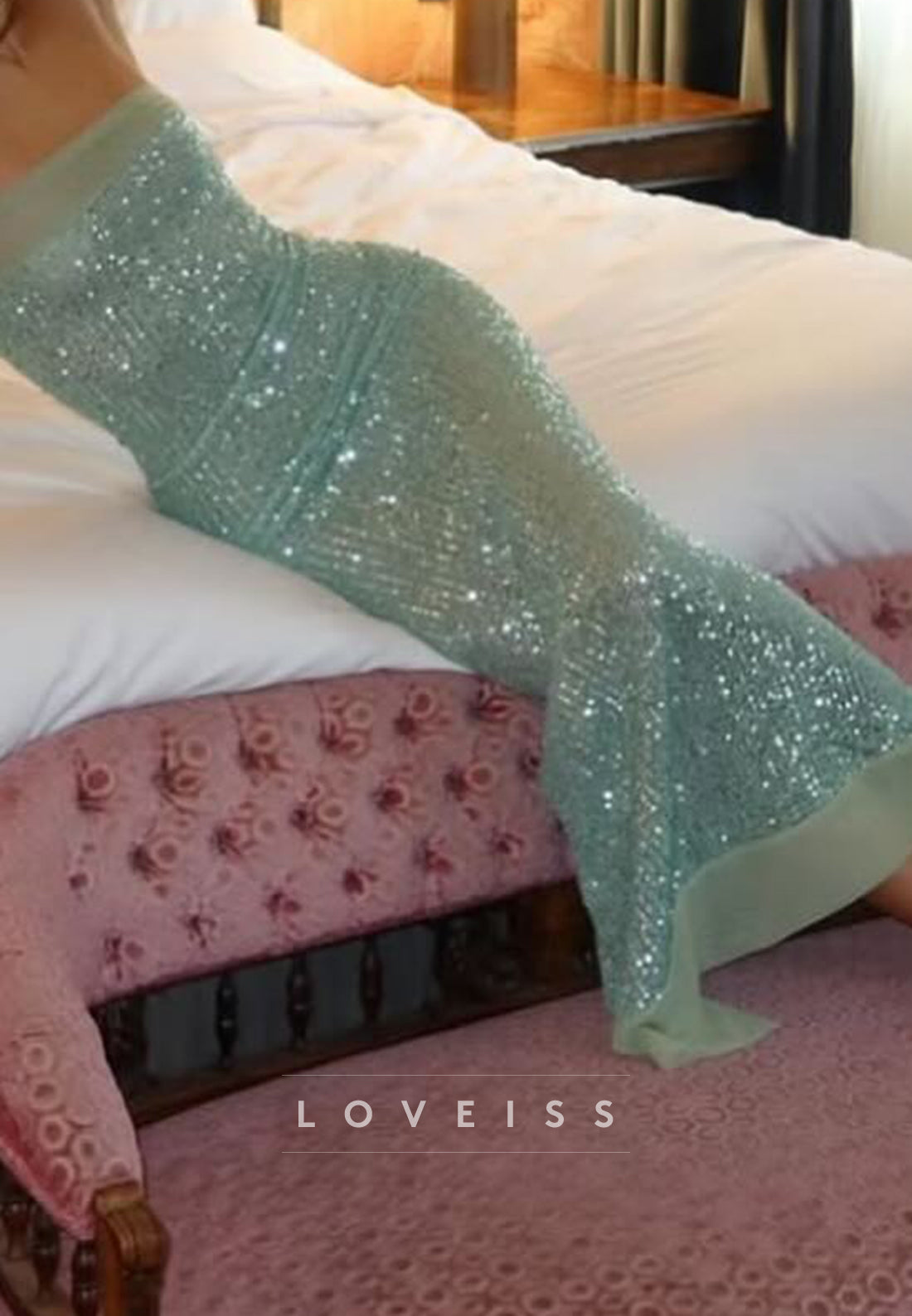 Straight Across Sequins Sparkly Mermaid Prom Dress