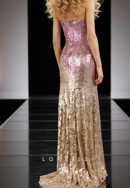 Straight Across Sequins Sparkly Mermaid Prom Dress