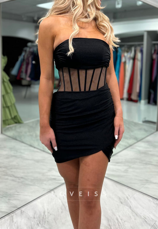 Straight Across Sheer Fitted Sheath Party Homecoming Dress