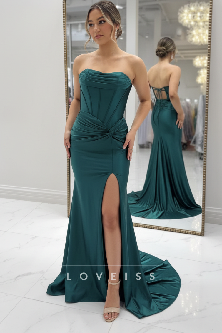 Straight Across Side Slit Mermaid Prom Dress