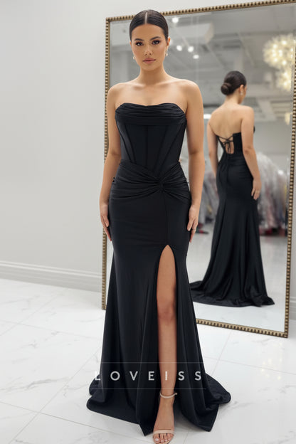 Straight Across Side Slit Mermaid Prom Dress