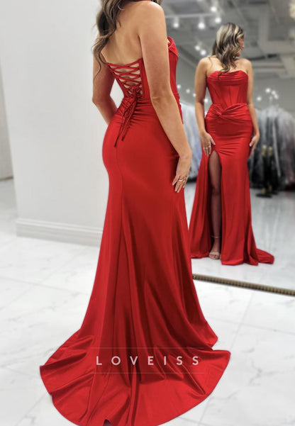 Straight Across Side Slit Mermaid Prom Dress