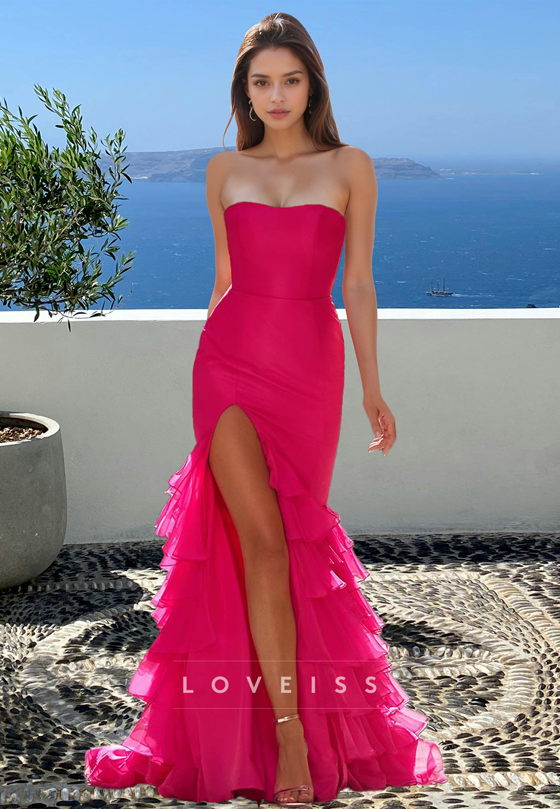 Straight Across Sleeeveless Side Slit Mermaid Prom Dress