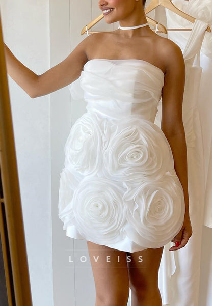 Straight Across Sleeveless 3D Floral A-Line Short Wedding Dress