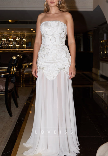 Straight Across Sleeveless Appliques Chiffon A-Line Wedding Dress