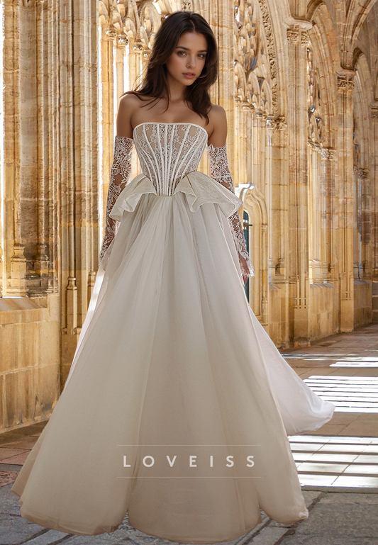 Straight Across Sleeveless Appliques Pleated A-Line Wedding Dress