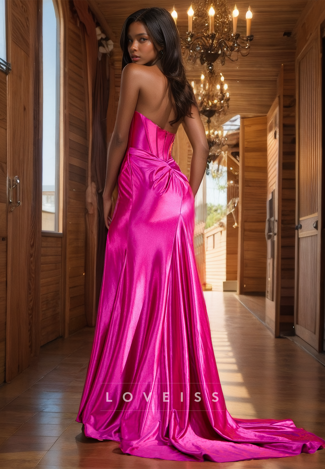 Straight Across Sleeveless Appliques Ruched Side Slit Sheath Prom Dress