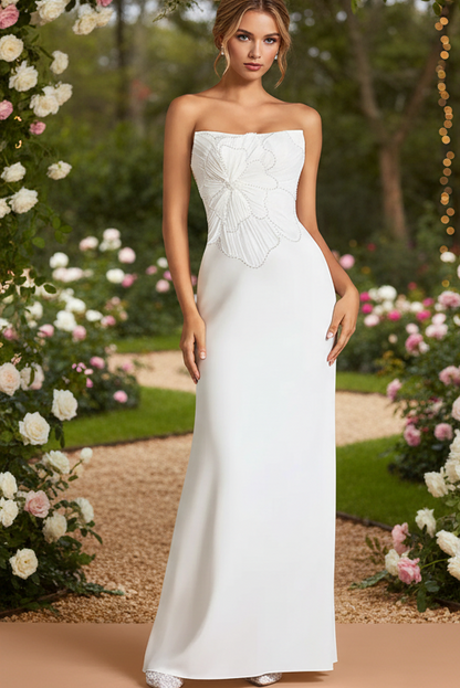 Straight Across Sleeveless Appliques Sheath Wedding Dress