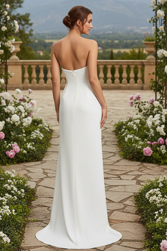 Straight Across Sleeveless Appliques Sheath Wedding Dress
