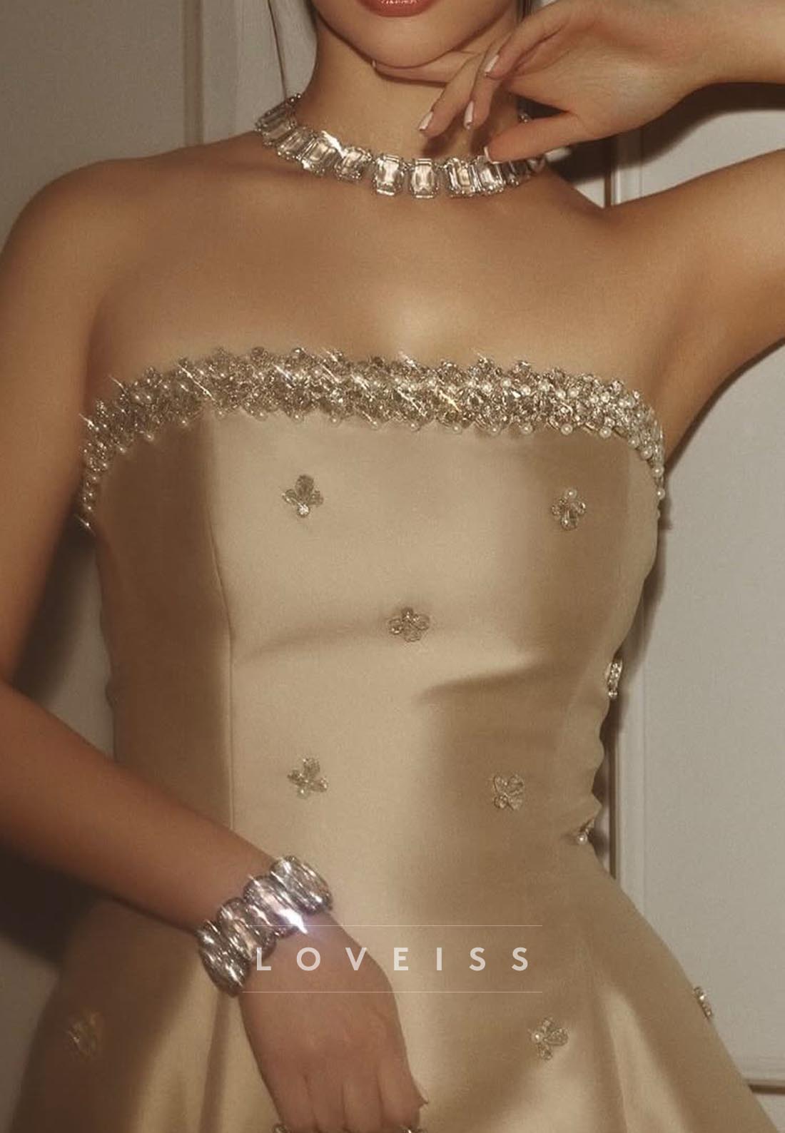 Straight Across Sleeveless Beaded A-Line Evening Dress
