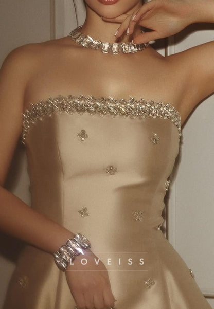 Straight Across Sleeveless Beaded A-Line Evening Dress