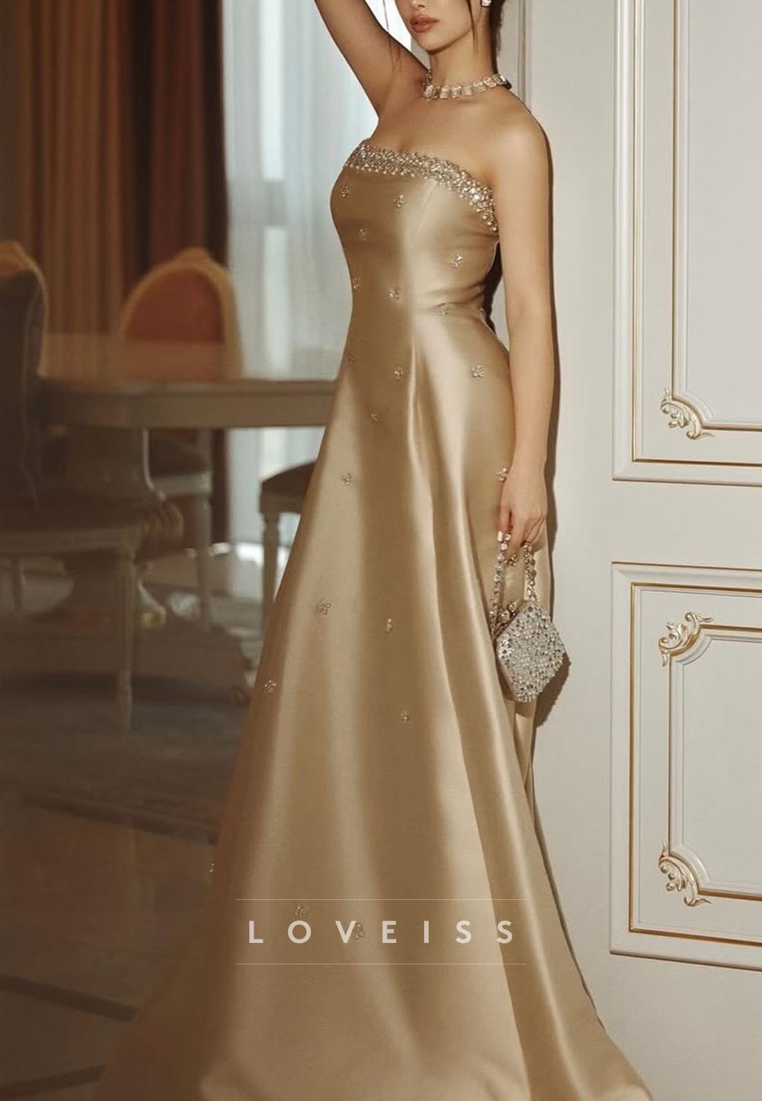 Straight Across Sleeveless Beaded A-Line Evening Dress
