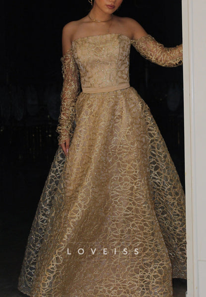 Straight Across Sleeveless Beaded Embroidery A-Line Evening Dress
