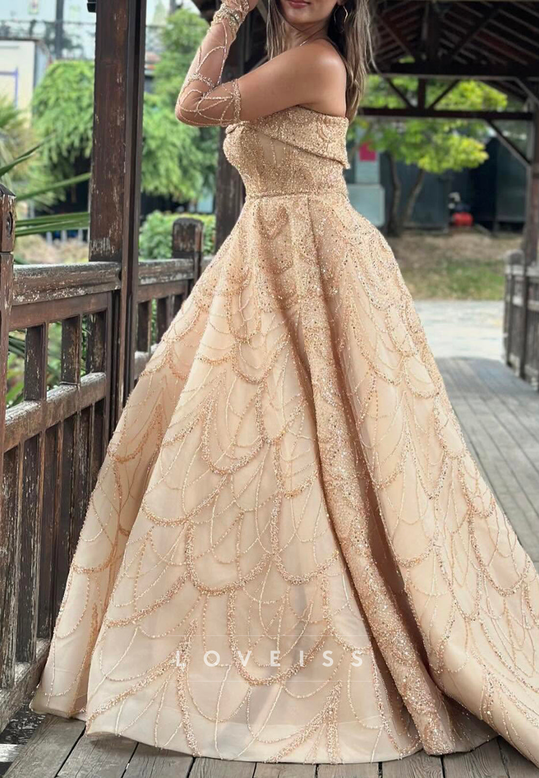 Straight Across Sleeveless Beaded Embroidery Sparkly A-Line Prom Dress