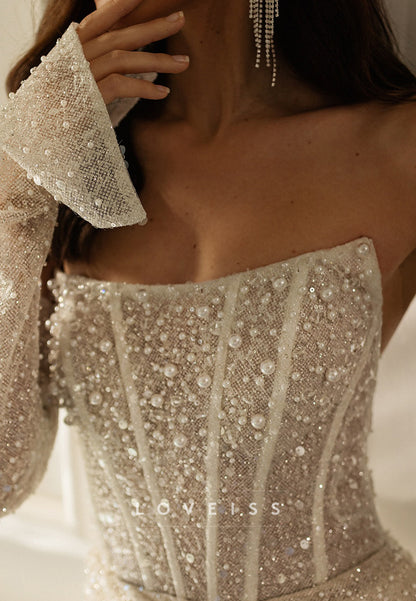 Straight  Across Sleeveless Beaded Embroidery Sparkly Mermaid Wedding Dress