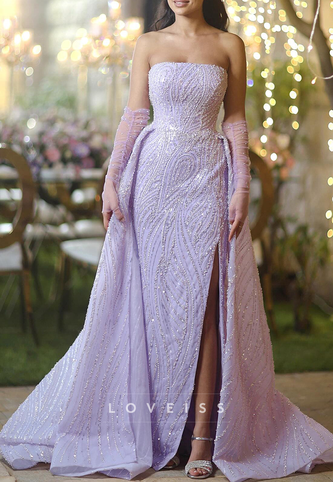 Straight Across Sleeveless Beaded Embroidery Sparkly Sheath Prom Dress