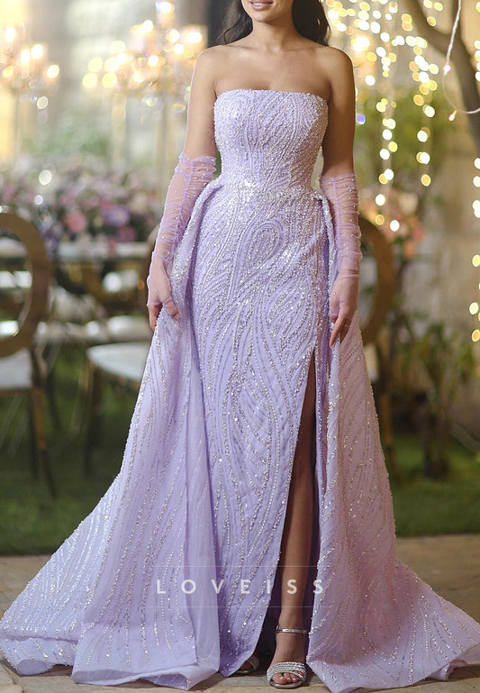 Straight Across Sleeveless Beaded Embroidery Sparkly Sheath Prom Dress