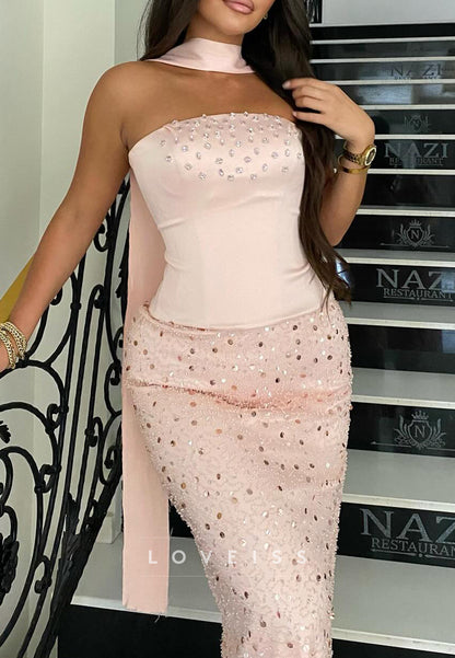 Straight Across Sleeveless Beaded Mermaid Pink Prom Dress