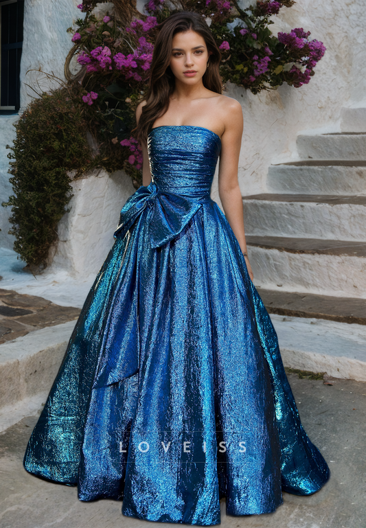 Straight Across Sleeveless Bowknot A-Line Prom Dress