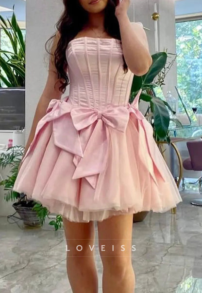 Straight Across Sleeveless Bows A-Line Party Homecoming Dress