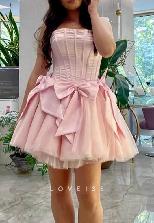 Straight Across Sleeveless Bows A-Line Party Homecoming Dress