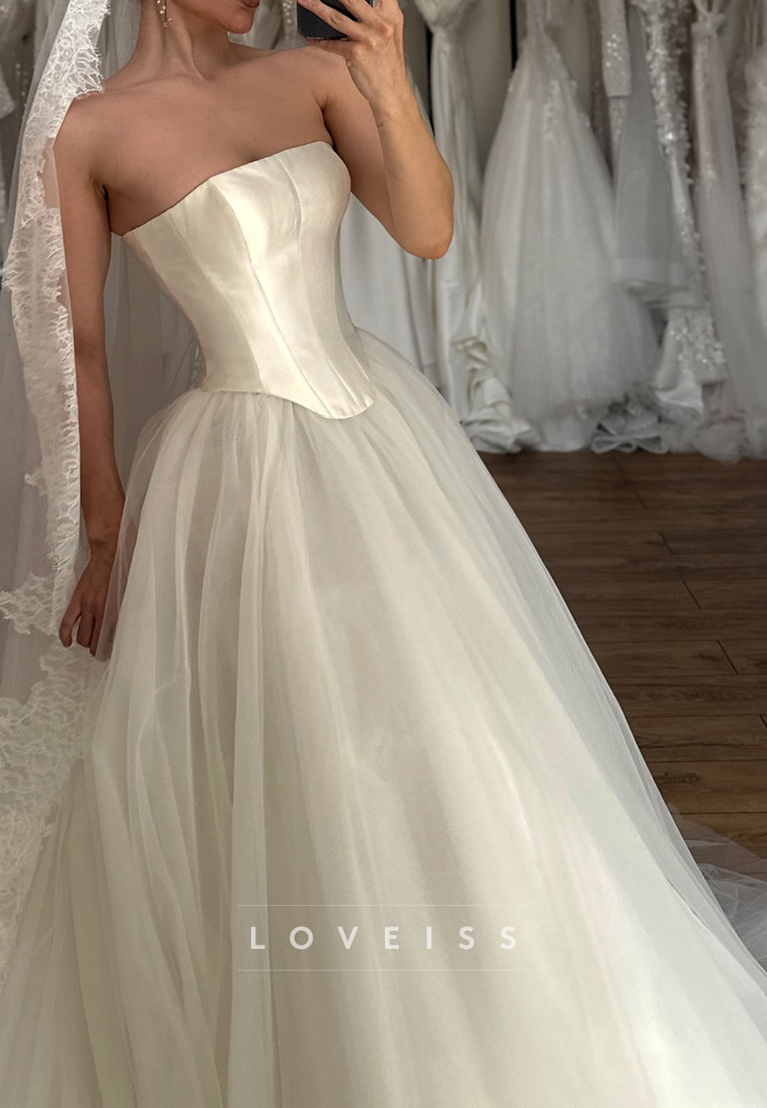 Straight Across Sleeveless Corset Ball Gown Wedding Dress