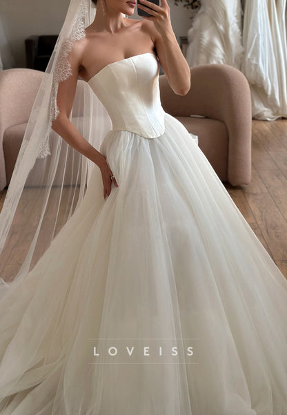 Straight Across Sleeveless Corset Ball Gown Wedding Dress
