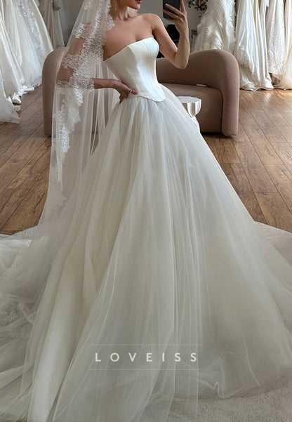 Straight Across Sleeveless Corset Ball Gown Wedding Dress