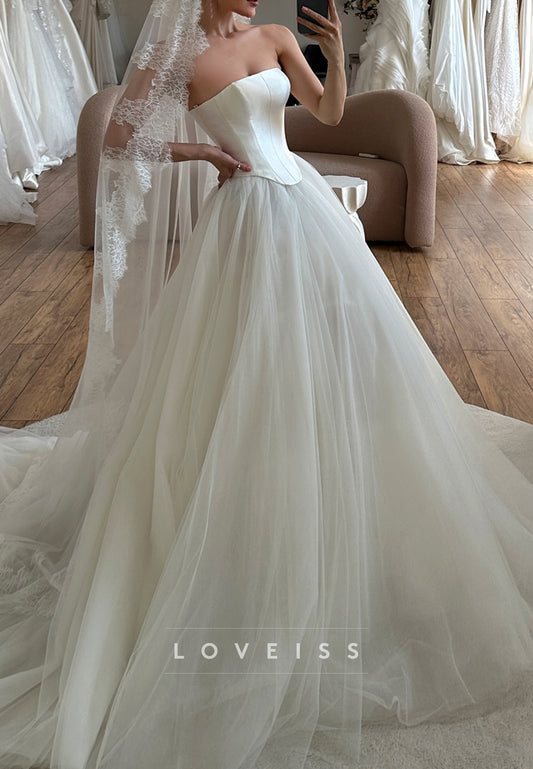 Straight Across Sleeveless Corset Ball Gown Wedding Dress